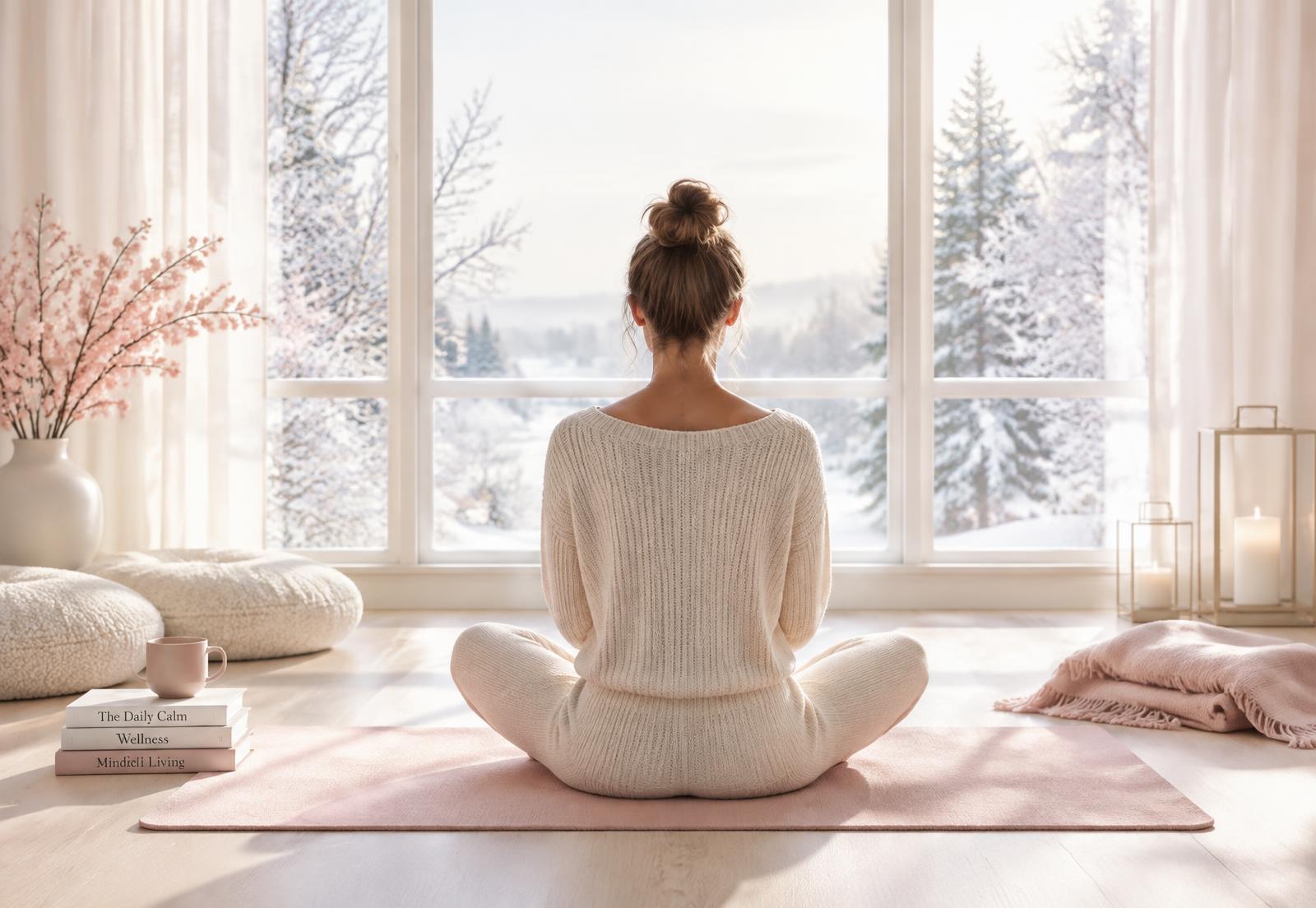 Gentle seated movement by a winter window